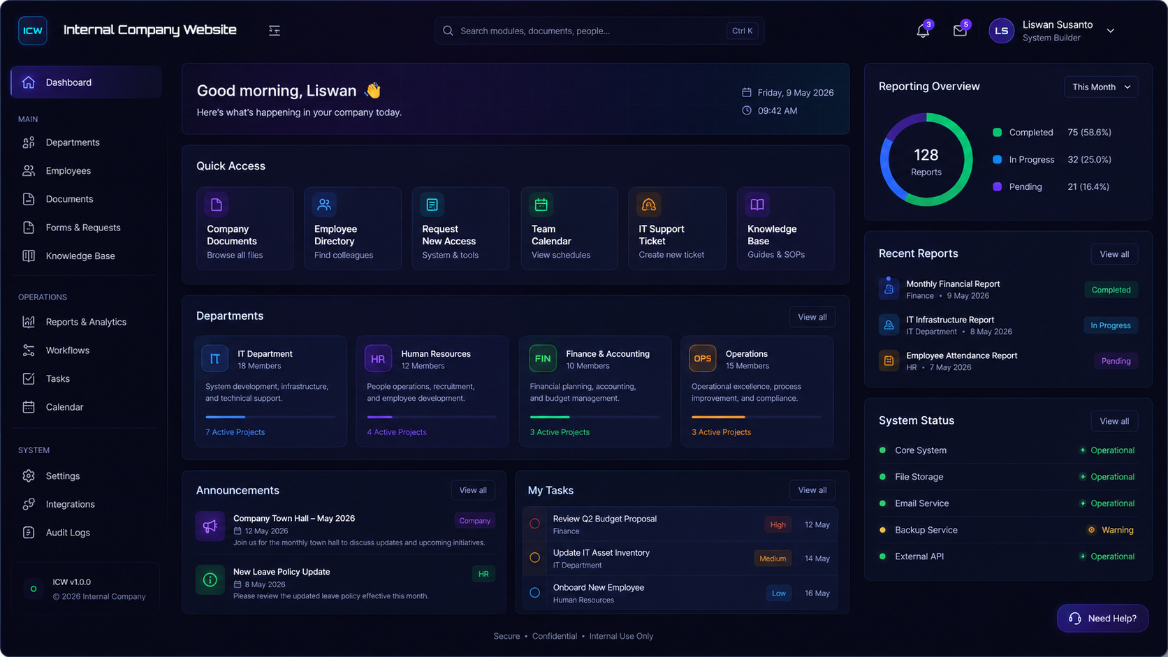 Internal Company Website screenshot